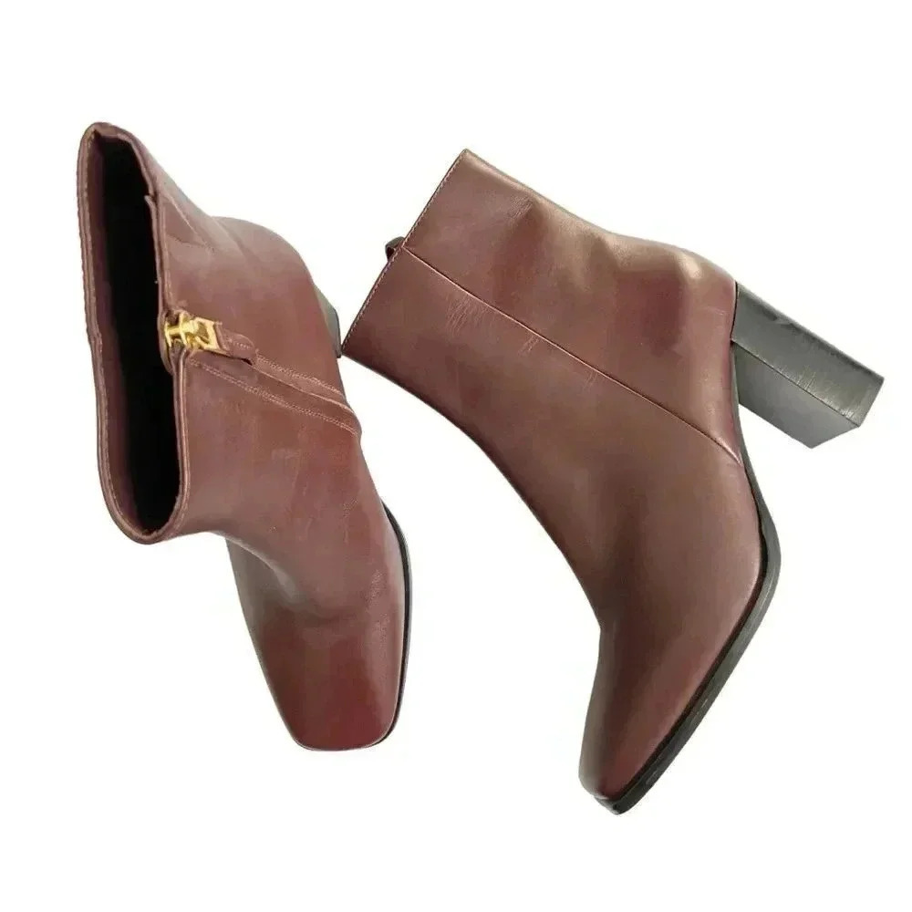 NEW Reiss Casey Square-Toe Leather High-Heel Ankle Bootie size 39 US8.5 - Picture 3 of 11